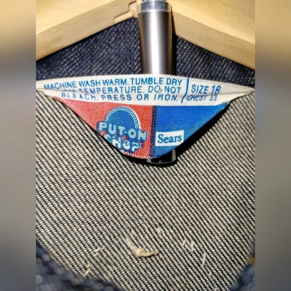 Vintage 70s Sears Put On Shop Denim Jacket Size 16 Youth Patched Trucker Jean - Picture 5 of 9